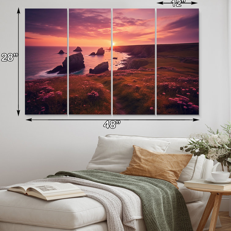 Highland Dunes Beachside Cliff Dusk II Coastal Metal Wall Art Set